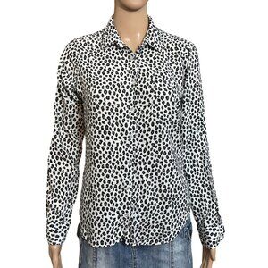 Magazine Black White Animal Print Button Down Shirt Size Medium